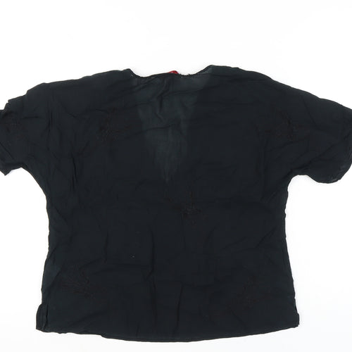 Monsoon Women’s Black Embroidered V-Neck Tunic Blouse Size 16