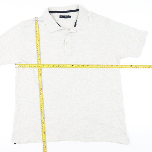James Pringle Mens Ivory Polo Shirt L Cotton Blend Casual