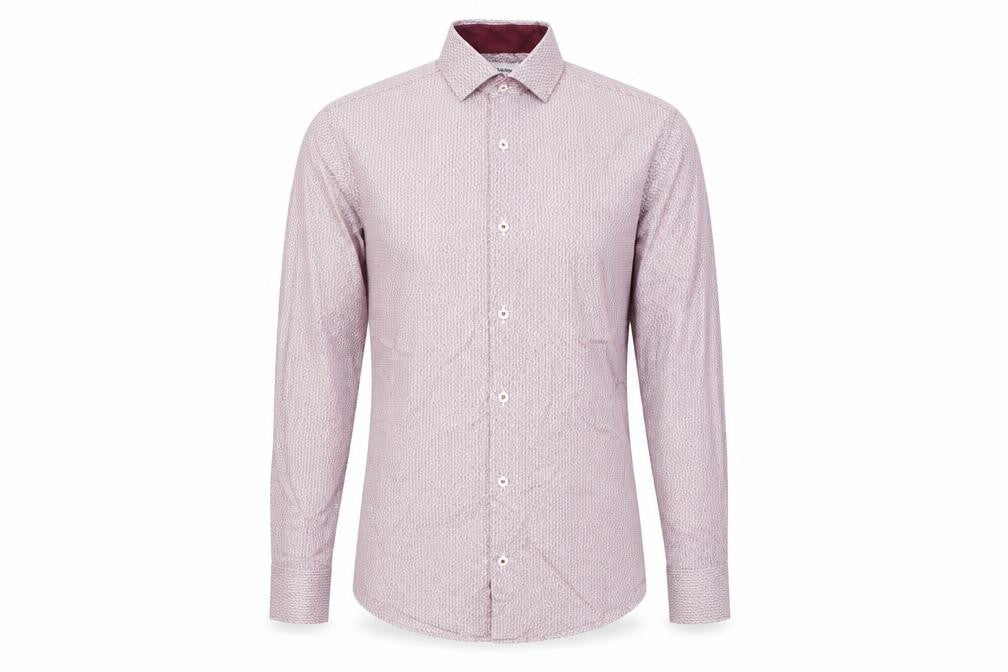 T.M. Lewin Mens Red Slim Fit Geometric Cotton Dress Shirt S