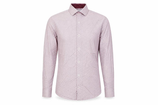 T.M. Lewin Mens Red Slim Fit Geometric Cotton Dress Shirt S