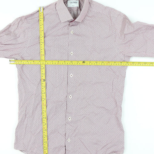 T.M. Lewin Mens Red Slim Fit Geometric Cotton Dress Shirt S