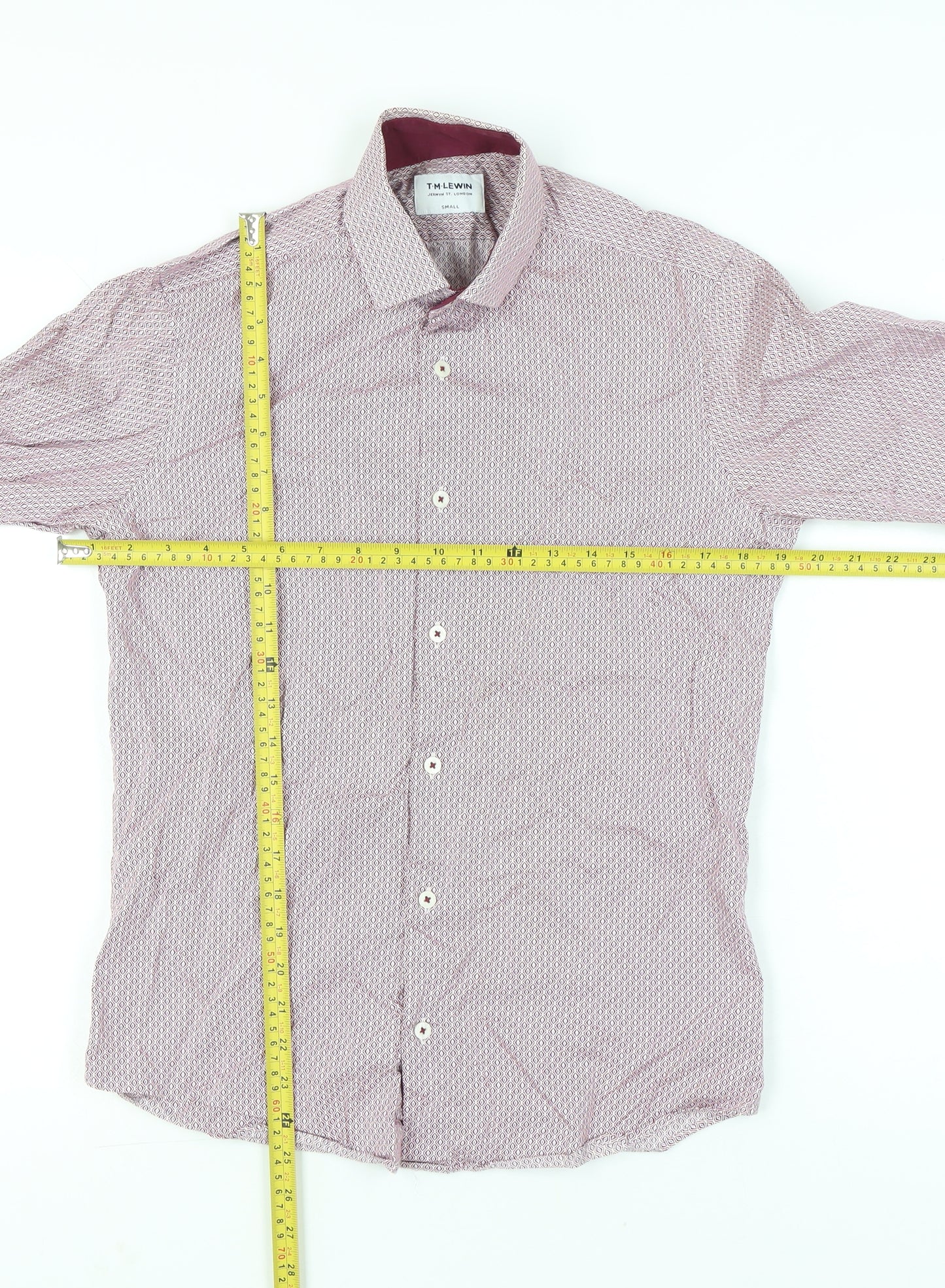T.M. Lewin Mens Red Slim Fit Geometric Cotton Dress Shirt S