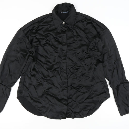 Zara Women’s Black XS Satin Button-Up Long Sleeve Shirt
