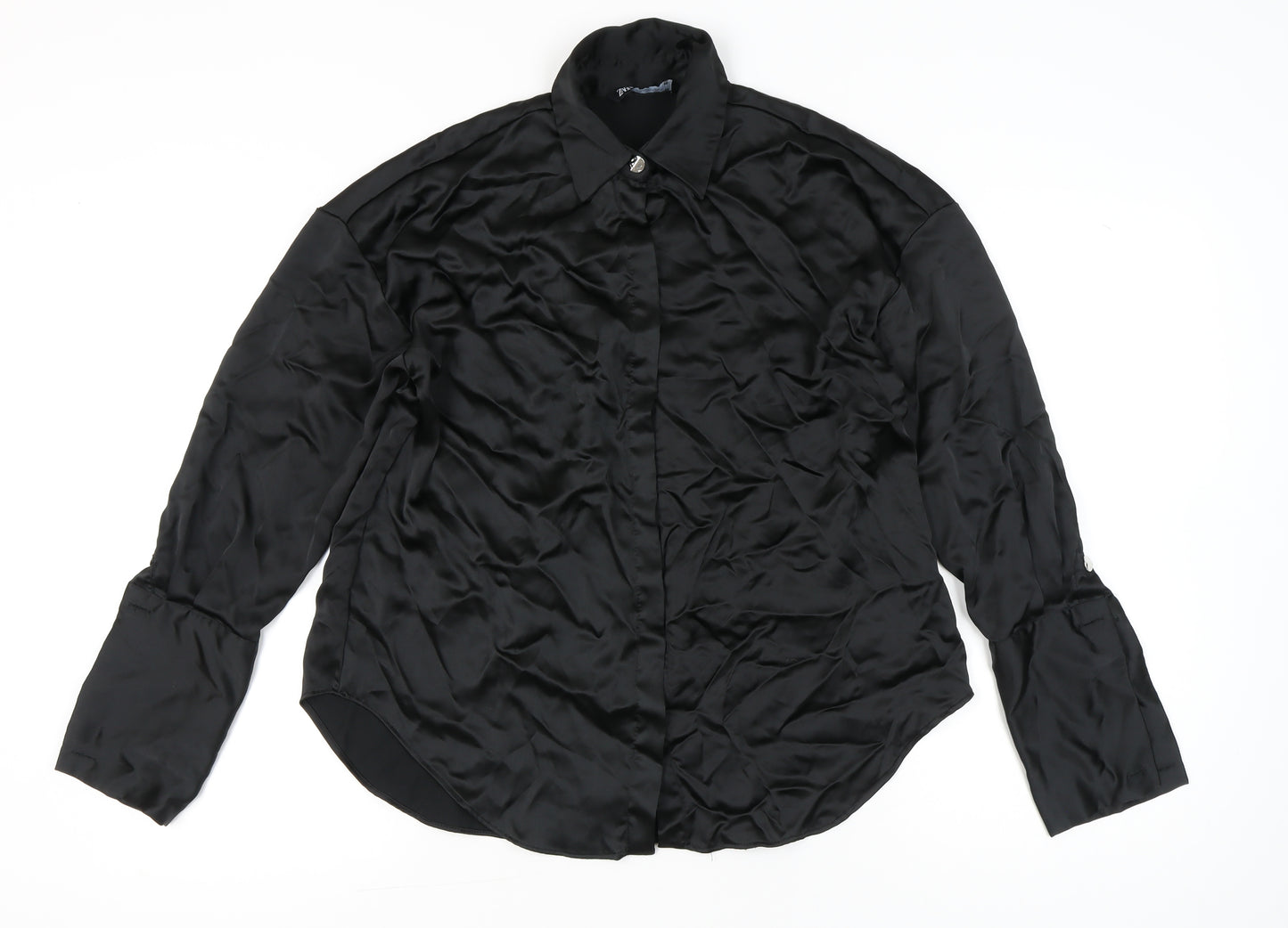 Zara Women’s Black XS Satin Button-Up Long Sleeve Shirt