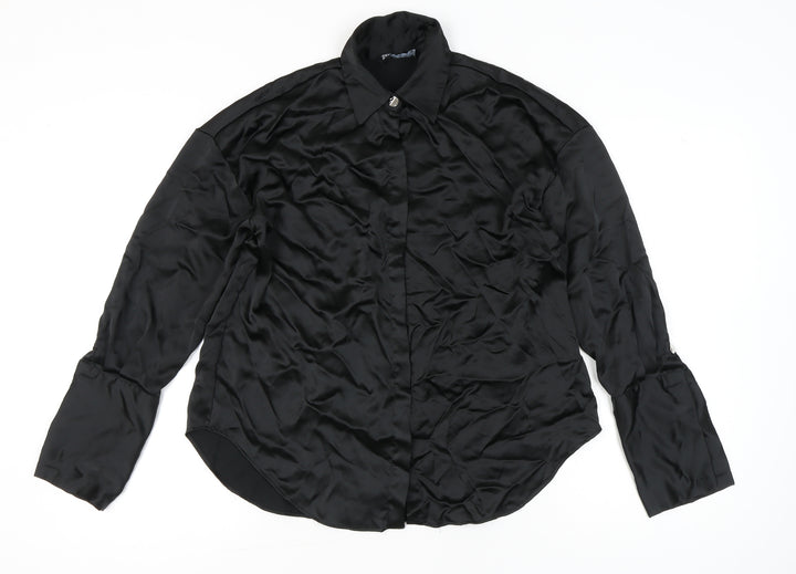 Zara Women’s Black XS Satin Button-Up Long Sleeve Shirt