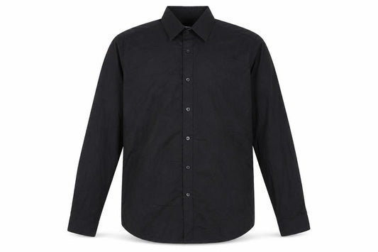 Front view of Topman Men's Black Long Sleeve Button-Up Shirt, size L, 40-42in