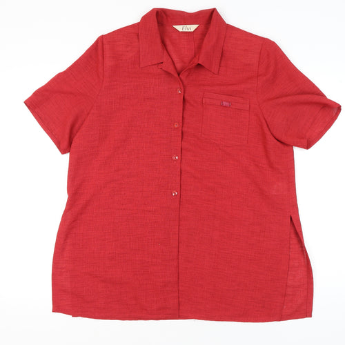 Elvi Womens Red Size 16 Short Sleeve Button Suit Top