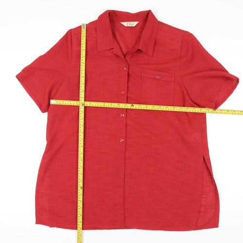 Elvi Womens Red Size 16 Short Sleeve Button Suit Top