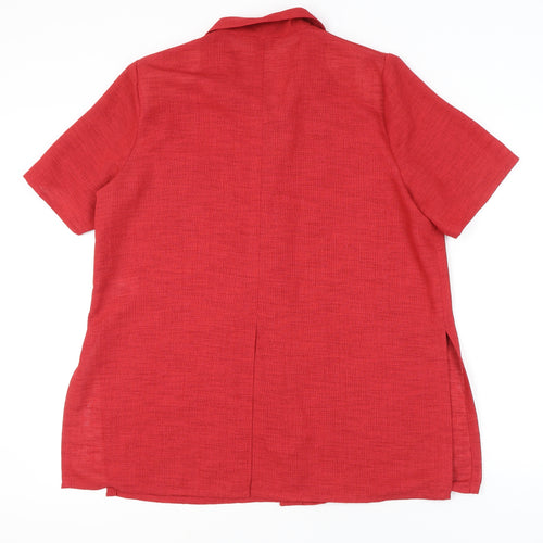 Elvi Womens Red Size 16 Short Sleeve Button Suit Top