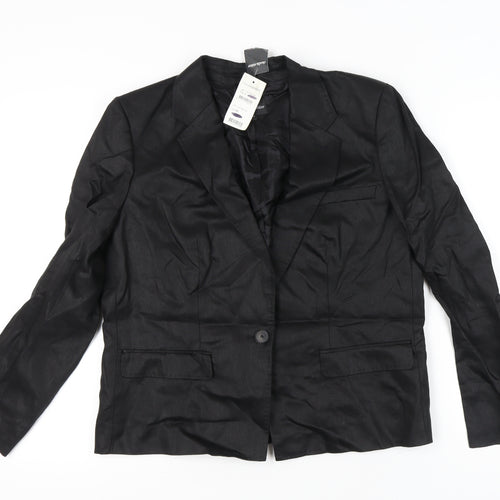Claudia Sträter Women's Black Linen Blazer Size 16 Single-Breasted