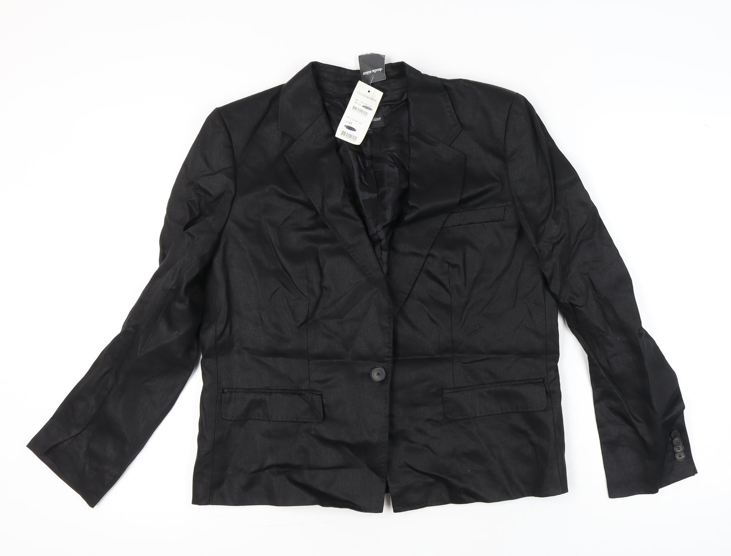 Claudia Sträter Women's Black Linen Blazer Size 16 Single-Breasted