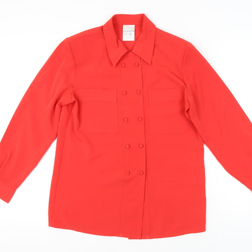 Alexon Womens Red Button-Up Shirt UK 8 Long Sleeve Polyester