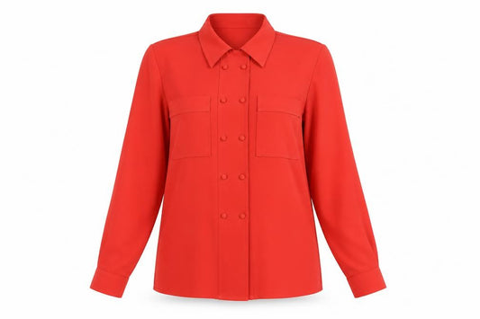 Front view of Alexon women’s red button-up shirt uk 8 long sleeve polyester