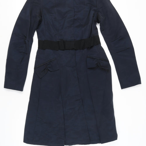 Topshop Women’s Blue Long Overcoat UK 10 Belted Classic Formal