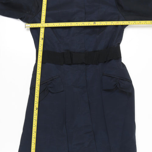 Topshop Women’s Blue Long Overcoat UK 10 Belted Classic Formal
