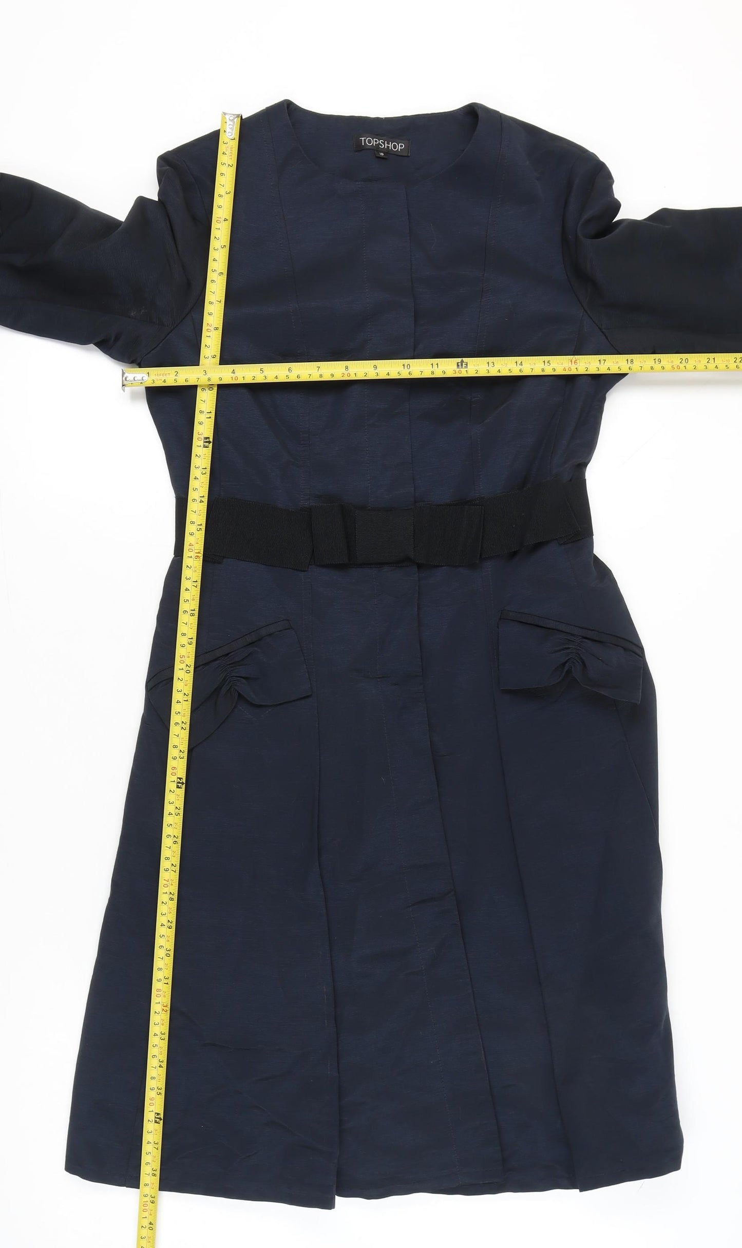 Topshop Women’s Blue Long Overcoat UK 10 Belted Classic Formal
