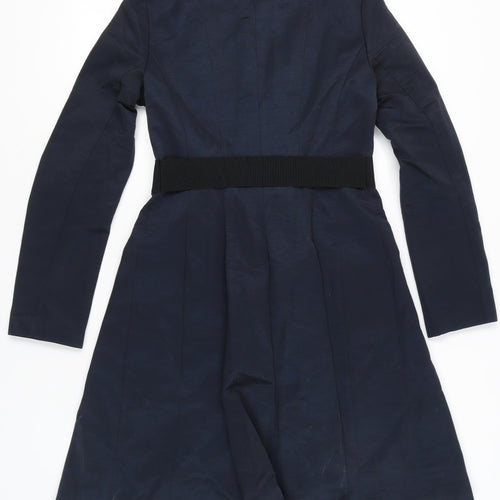 Topshop Women’s Blue Long Overcoat UK 10 Belted Classic Formal