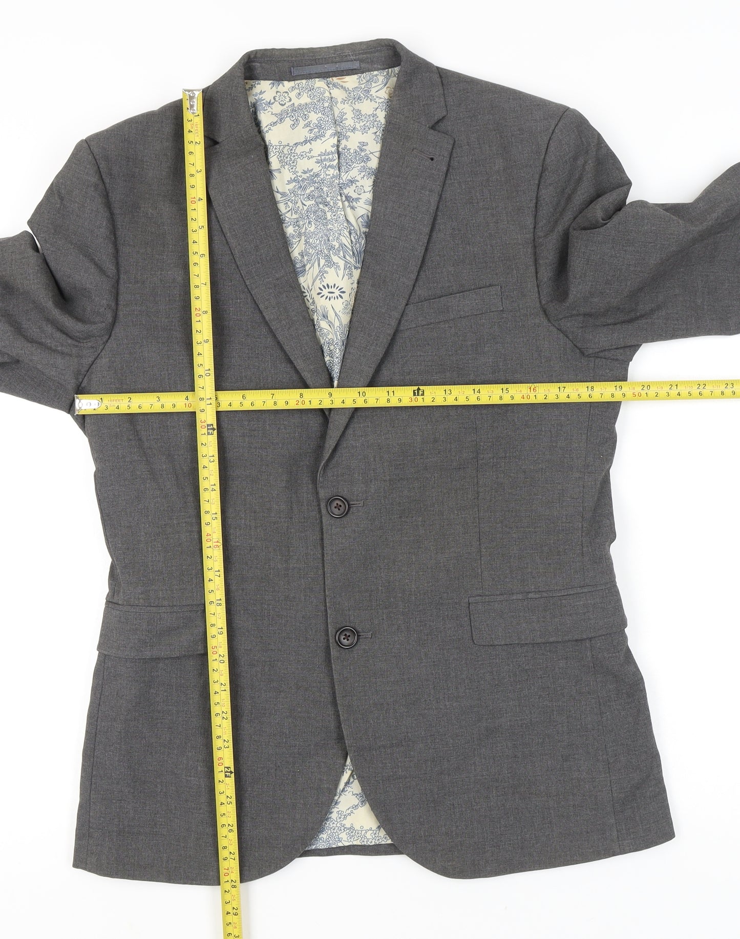 Next Men’s Grey Blazer Jacket Size 40 Regular Two Button Formal