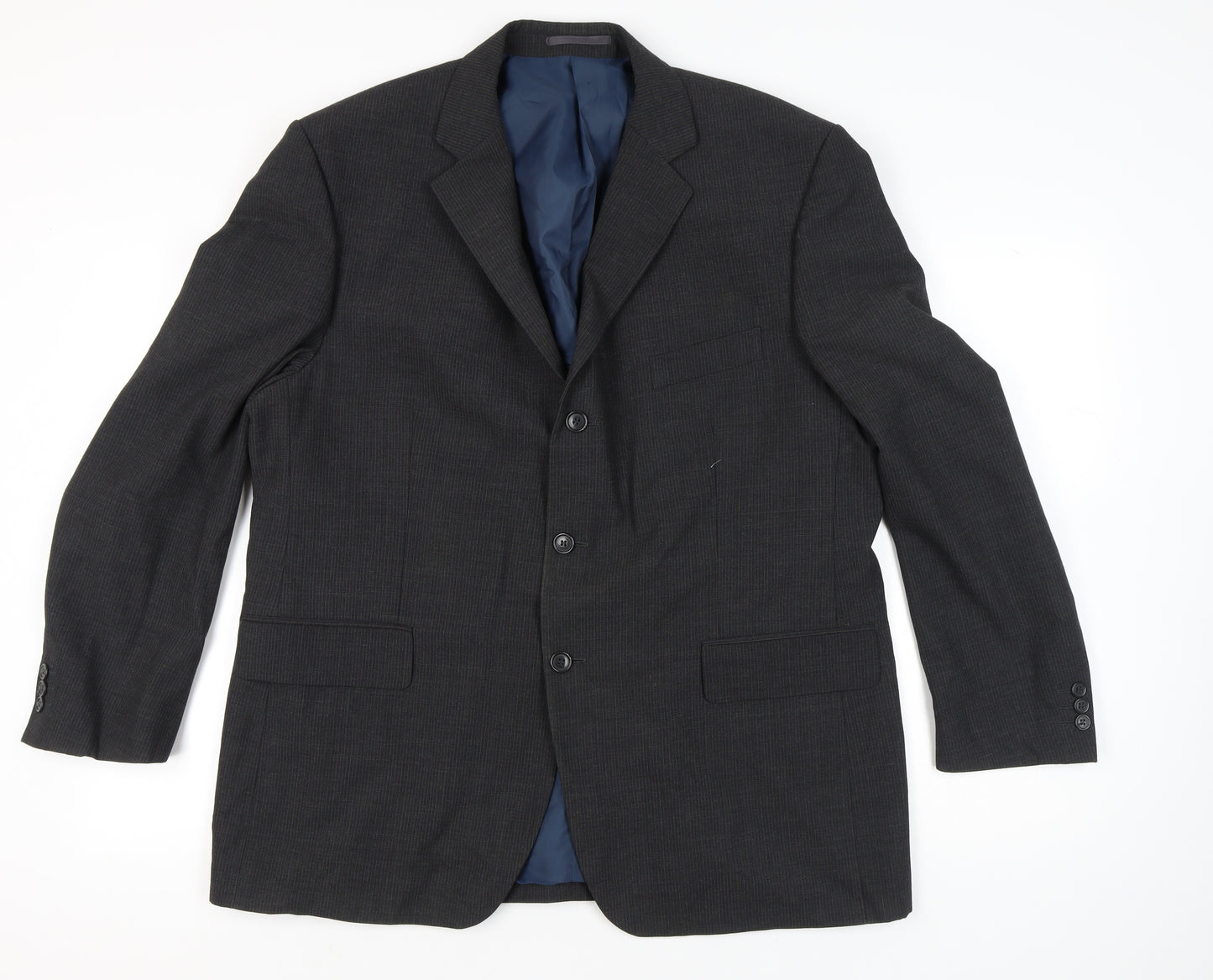 Pinstripe Mens Grey 46in Chest Regular Fit Blazer Jacket