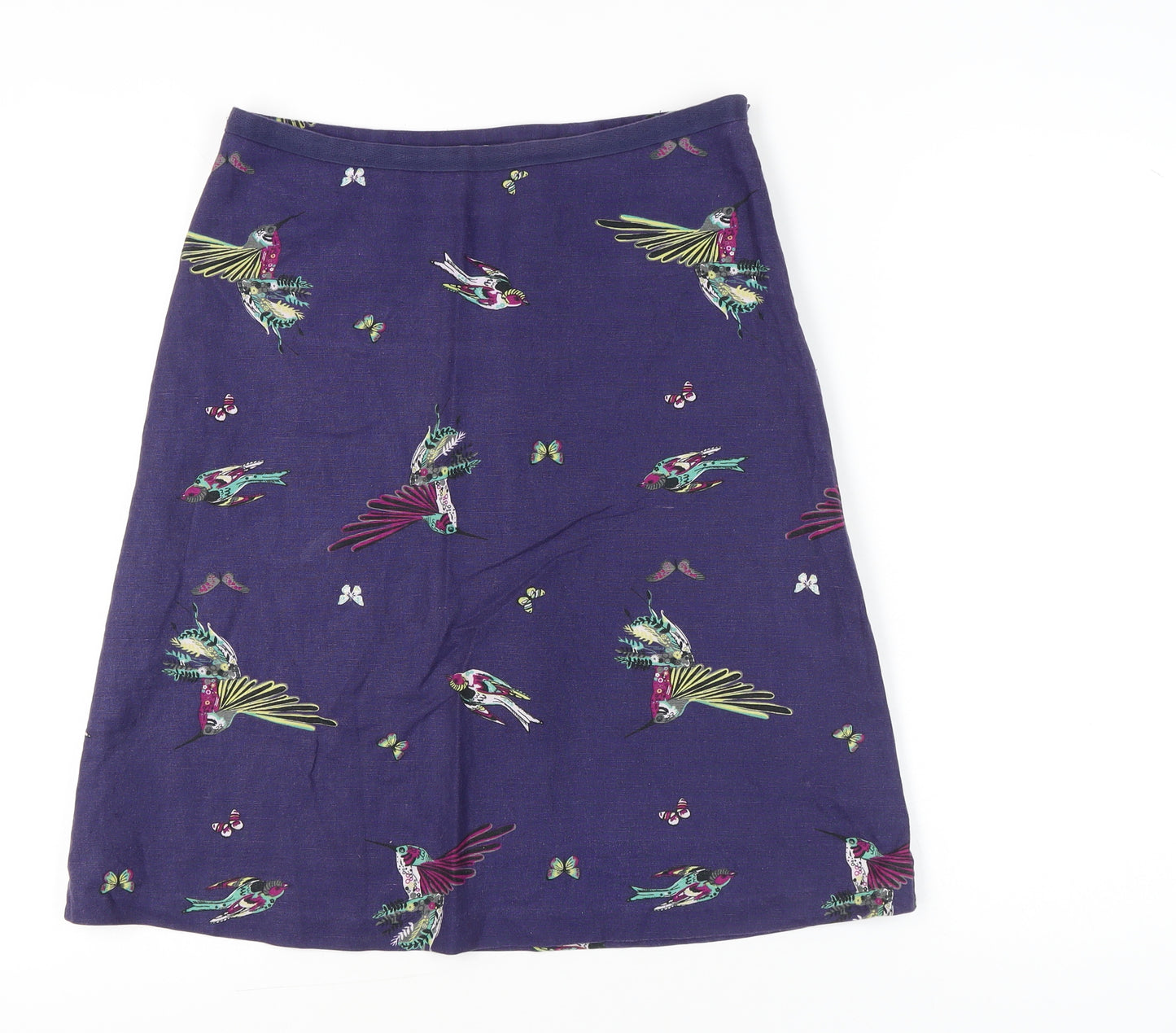 Laura Ashley Women’s Purple A-Line Bird Print Cotton Linen Skirt Size 10