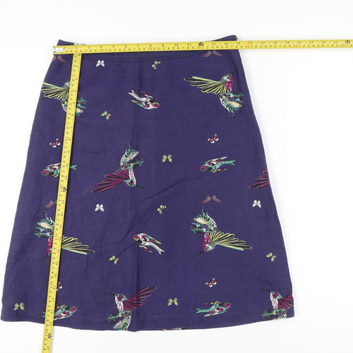 Laura Ashley Women’s Purple A-Line Bird Print Cotton Linen Skirt Size 10
