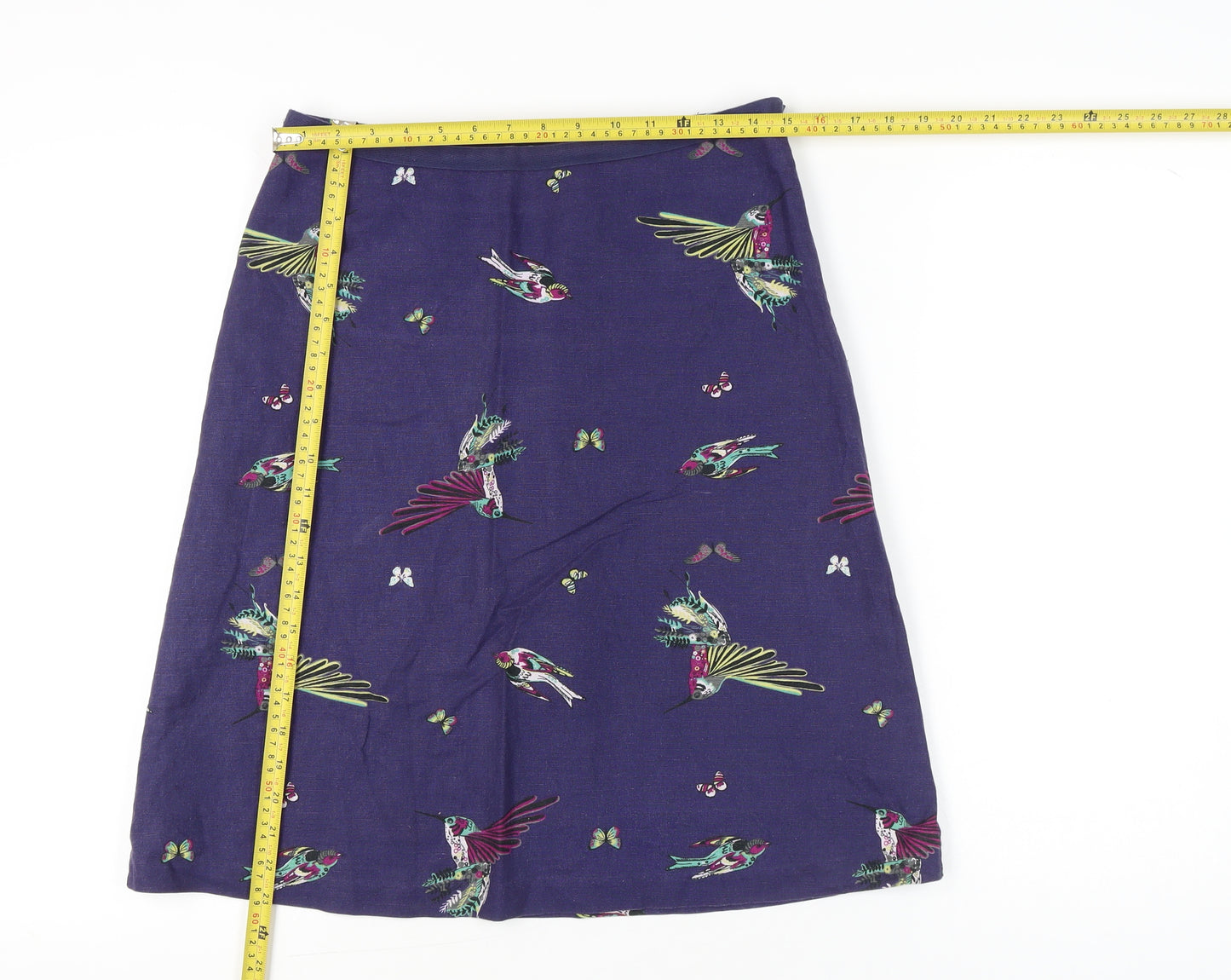 Laura Ashley Women’s Purple A-Line Bird Print Cotton Linen Skirt Size 10