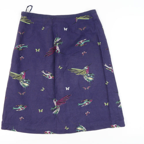 Laura Ashley Women’s Purple A-Line Bird Print Cotton Linen Skirt Size 10