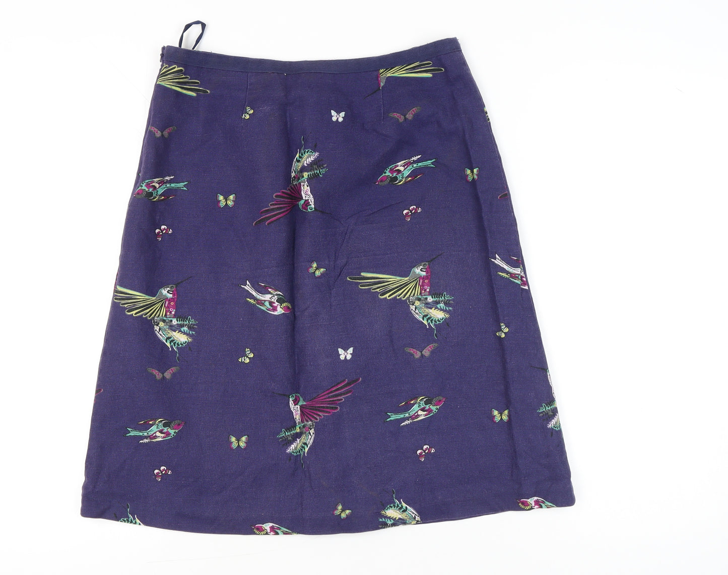 Laura Ashley Women’s Purple A-Line Bird Print Cotton Linen Skirt Size 10