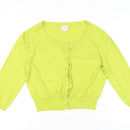 Kaliko Womens Green Cardigan Size 14 Knit Ruffle Scoop Neck