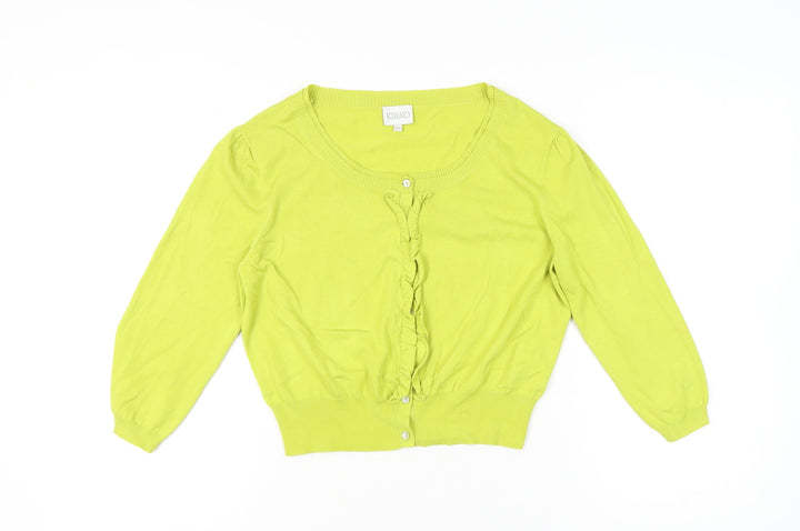 Kaliko Womens Green Cardigan Size 14 Knit Ruffle Scoop Neck