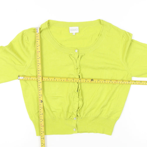 Kaliko Womens Green Cardigan Size 14 Knit Ruffle Scoop Neck