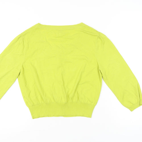 Kaliko Womens Green Cardigan Size 14 Knit Ruffle Scoop Neck