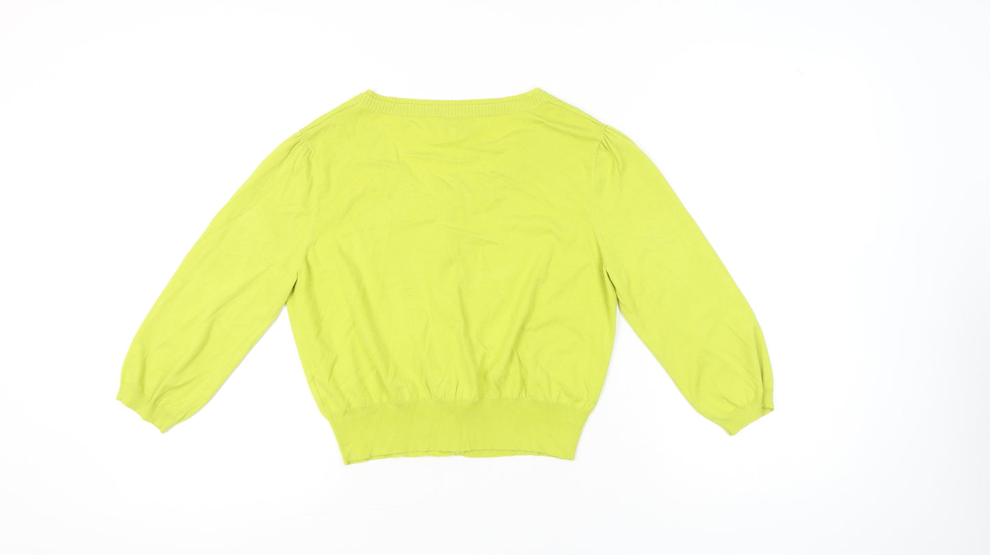 Kaliko Womens Green Cardigan Size 14 Knit Ruffle Scoop Neck