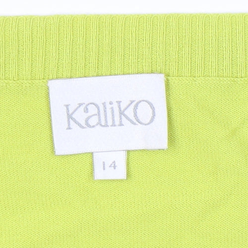 Kaliko Womens Green Cardigan Size 14 Knit Ruffle Scoop Neck