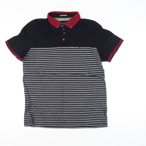 Ted Baker Men’s Black Striped Polo Shirt Size L Cotton Blend