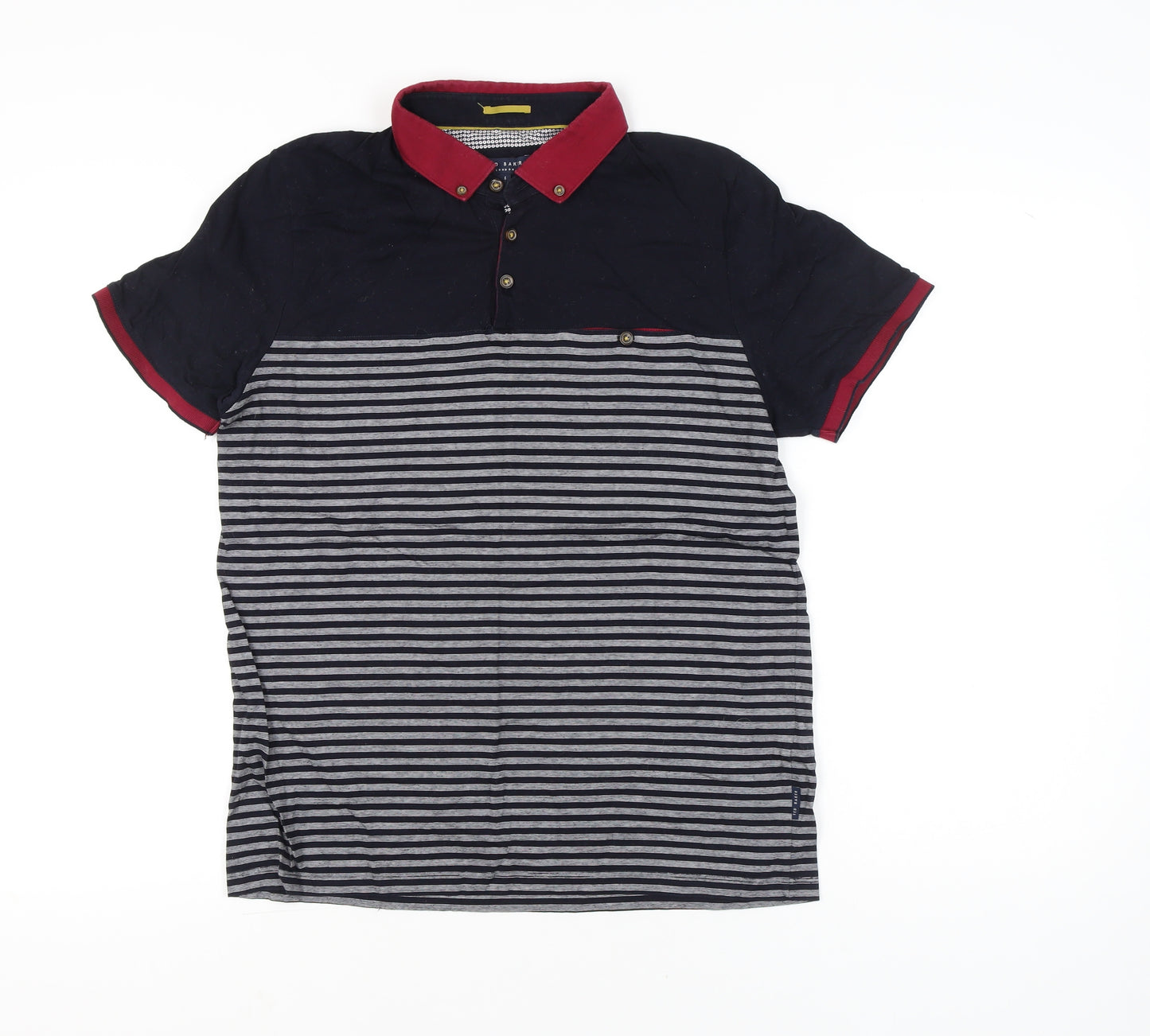 Ted Baker Men’s Black Striped Polo Shirt Size L Cotton Blend