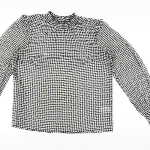 Cotton Traders Women’s Black Houndstooth Blouse UK 14 Long Sleeve Tunic