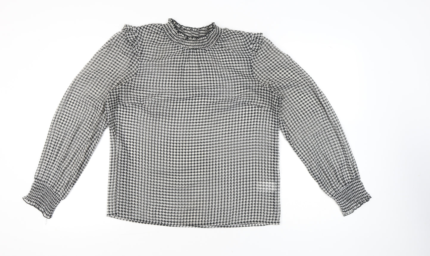 Cotton Traders Women’s Black Houndstooth Blouse UK 14 Long Sleeve Tunic