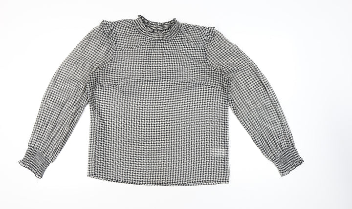 Cotton Traders Women’s Black Houndstooth Blouse UK 14 Long Sleeve Tunic