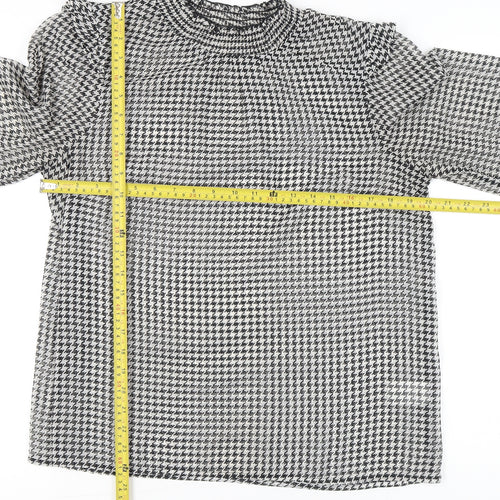 Cotton Traders Women’s Black Houndstooth Blouse UK 14 Long Sleeve Tunic