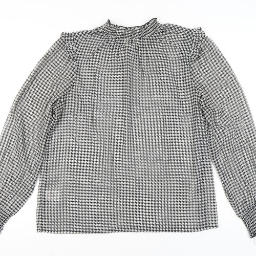 Cotton Traders Women’s Black Houndstooth Blouse UK 14 Long Sleeve Tunic