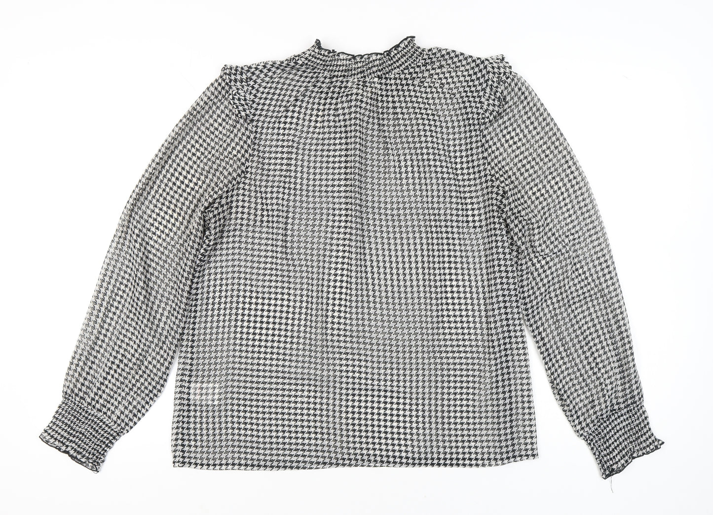 Cotton Traders Women’s Black Houndstooth Blouse UK 14 Long Sleeve Tunic