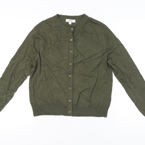 Marks and Spencer Womens Green Cardigan Size 10 Knit Crew Neck