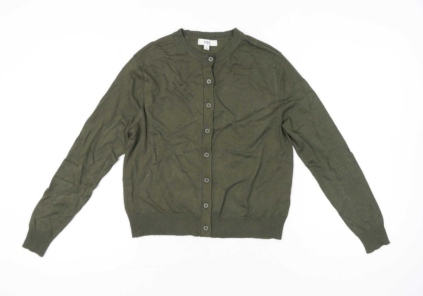 Marks and Spencer Womens Green Cardigan Size 10 Knit Crew Neck