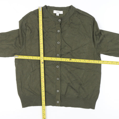 Marks and Spencer Womens Green Cardigan Size 10 Knit Crew Neck
