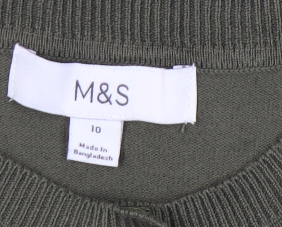 Marks and Spencer Womens Green Cardigan Size 10 Knit Crew Neck
