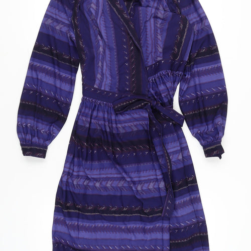 Lerose Women’s Purple Striped Vintage Wrap Dress Size 12 Long Sleeve