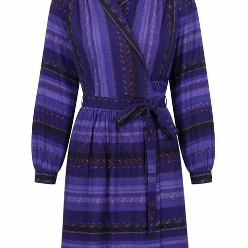 Lerose Women’s Purple Striped Vintage Wrap Dress Size 12 Long Sleeve