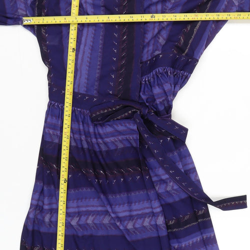Lerose Women’s Purple Striped Vintage Wrap Dress Size 12 Long Sleeve