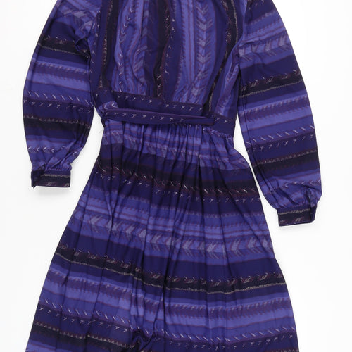 Lerose Women’s Purple Striped Vintage Wrap Dress Size 12 Long Sleeve